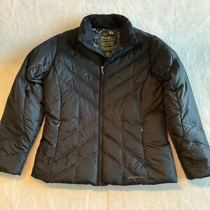 Eddie Bauer Goose Down Puffer Coat Women’s L Black Floral Lining NWOT Y2K